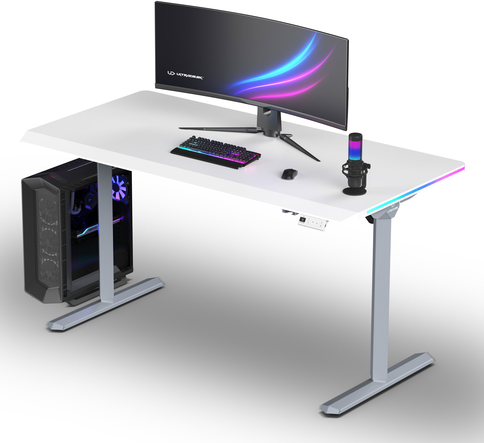 Herní stůl ULTRADESK Quest v šedé-bílé barvě