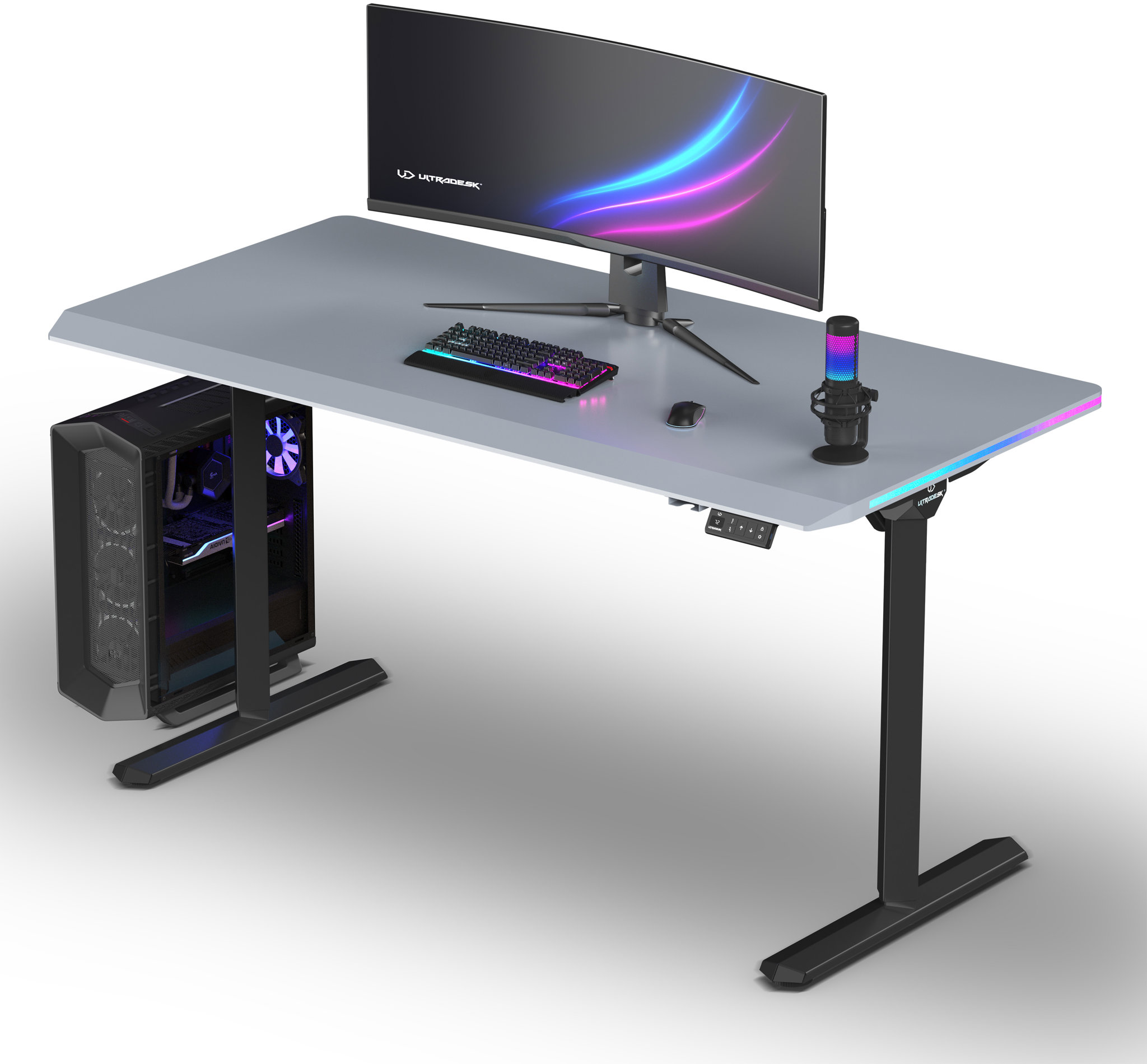 Herní stůl ULTRADESK Quest černá-šedá s LED osvětlením