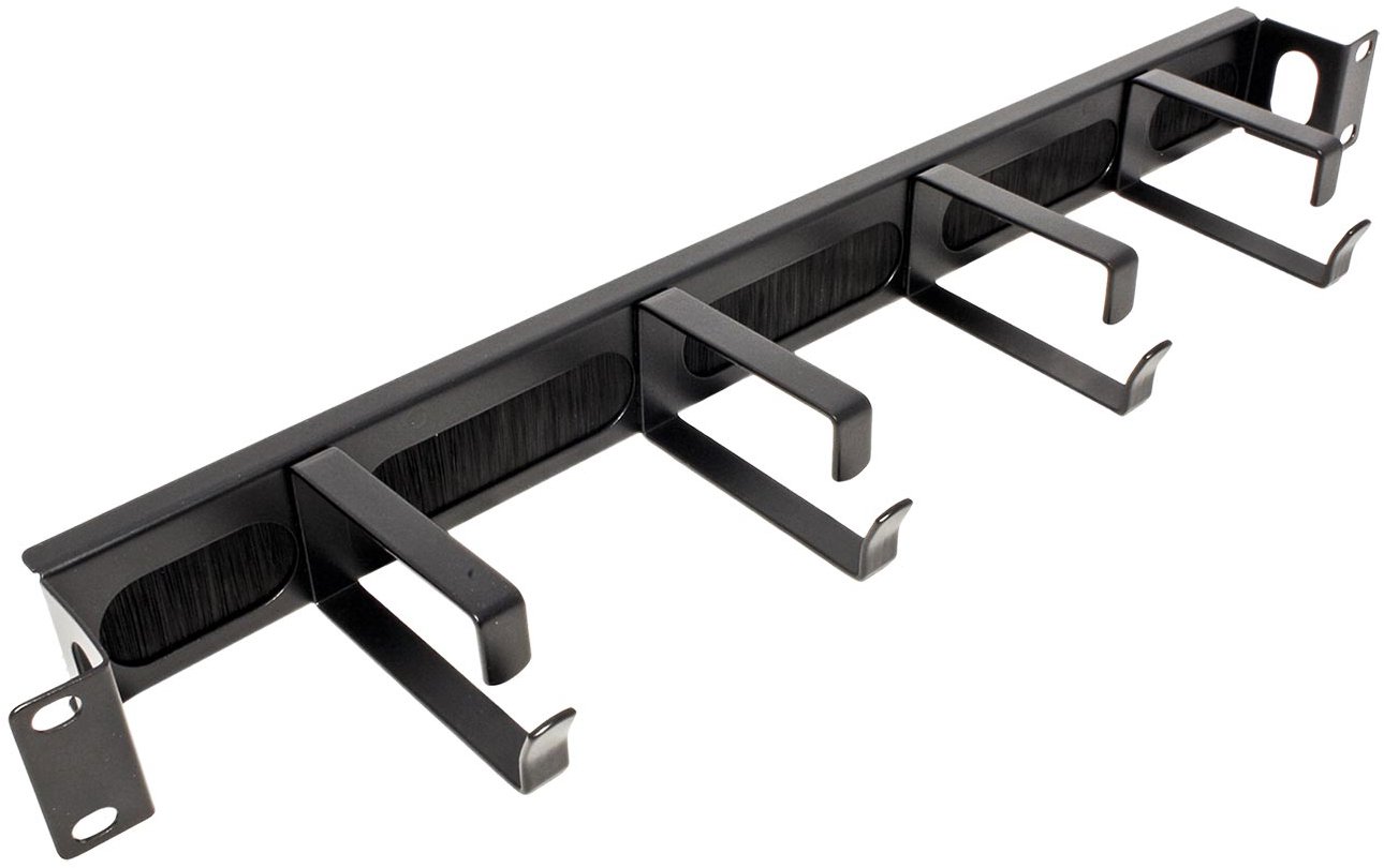 Value 19" vyvazovací panel 1U, jednostranný, průchozí s kartáčem, 4× třmen, černý