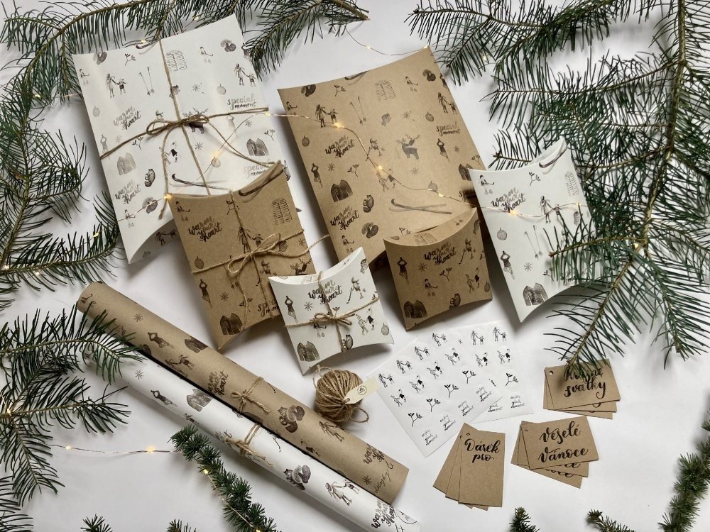 BE NICE dárkový balící papír, přírodní - sada