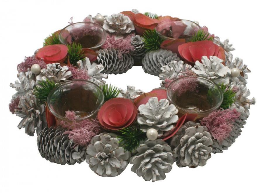 GOBA Vánoční věnec - růžové Vánoce, 32 cm