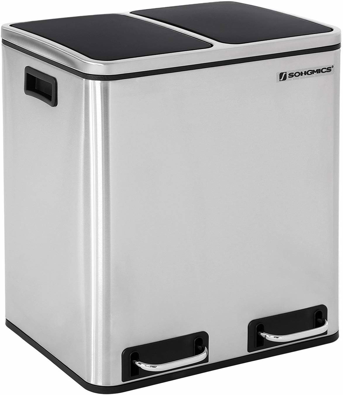 Songmics Odpadkový koš na tříděný odpad 2 × 15 l, stříbrno/černý