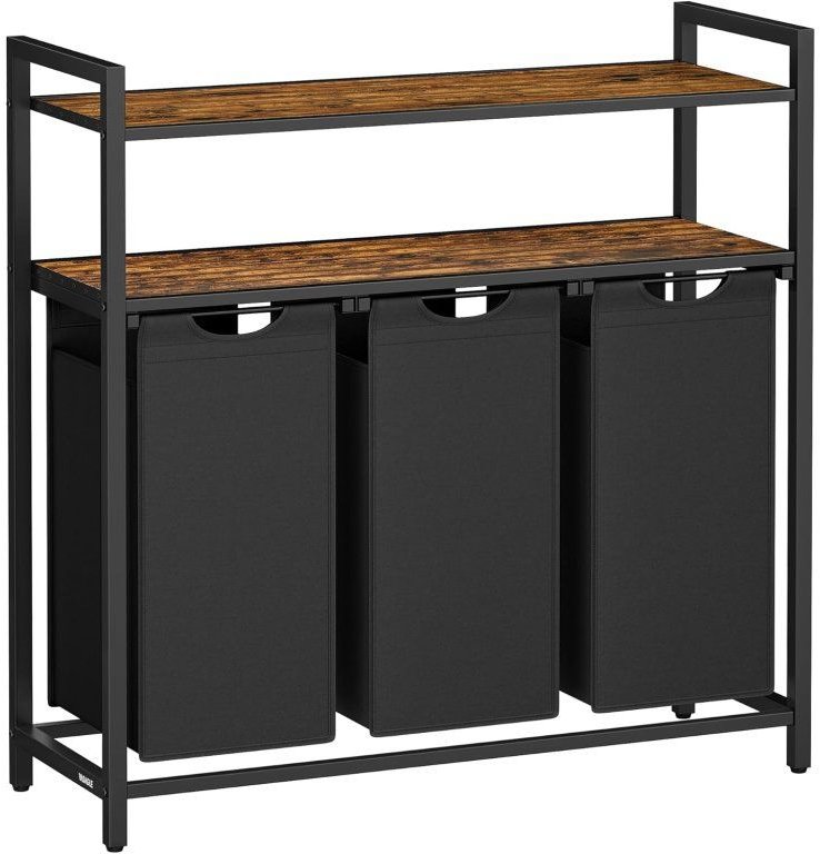Vasagle Prádelní koš 3 × 40 l se dvěma policemi 92 × 92 × 33 cm, černohnědý