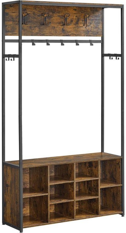 Vasagle Věšák industriální s lavicí a botníkem, 100 × 180 × 32 cm, hnědý/černý