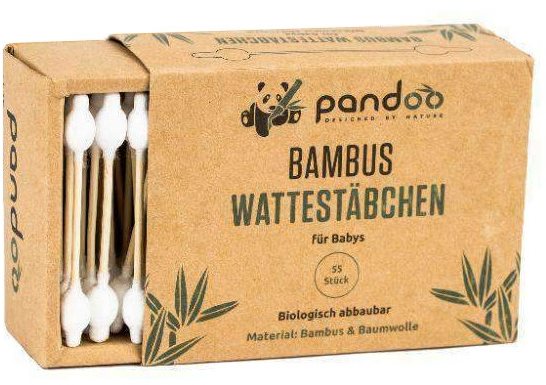 PANDOO Bambusové dětské vatové tyčinky do uší s bio bavlnou 55 ks
