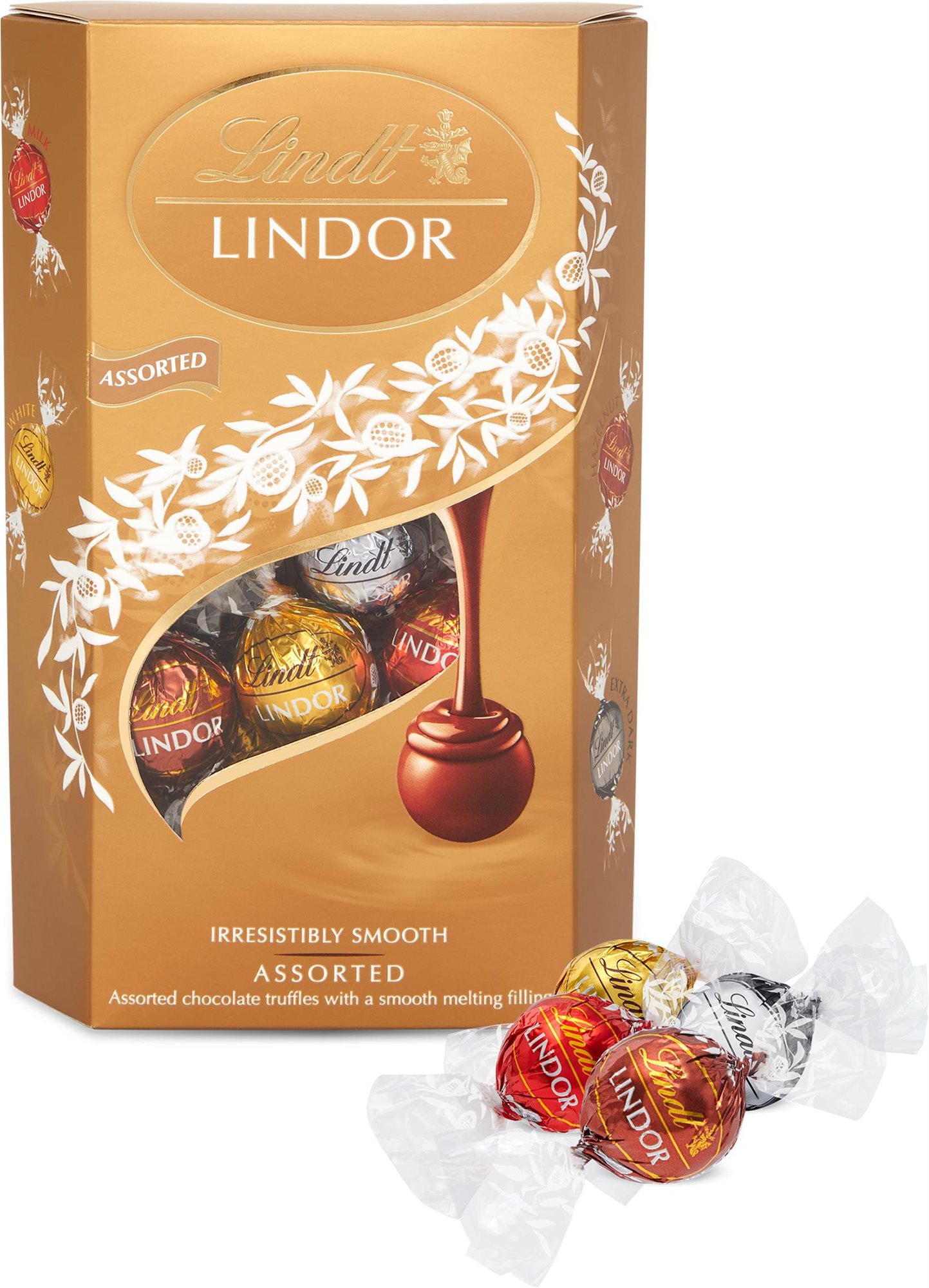 Lindt Bonboniéra LINDOR maxibalení čokoládových pralinek zlatý mix 337g