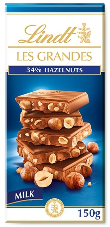 LINDT Les Grandes Mléčná Čokoláda S Celými Lískovými Jádry 150 g