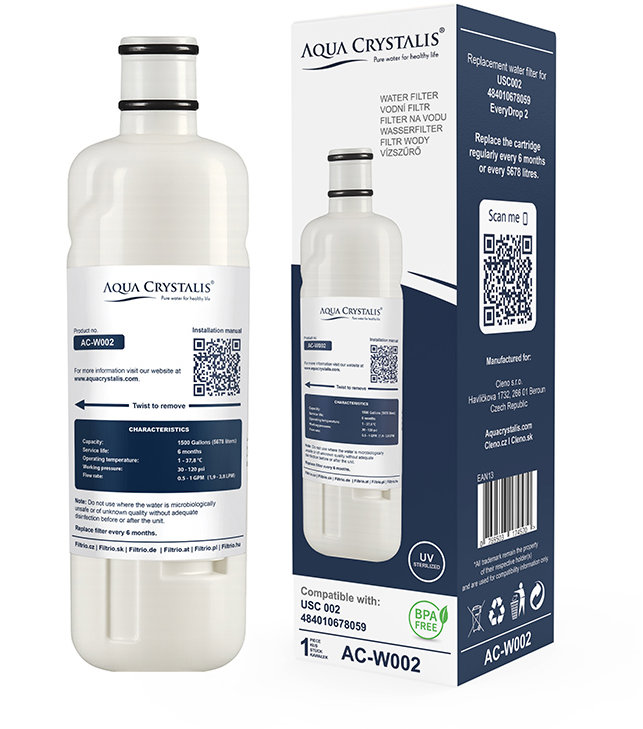 Aqua Crystalis Vodní filtr AC-W002 pro lednice Whirlpool (Náhrada USC002)