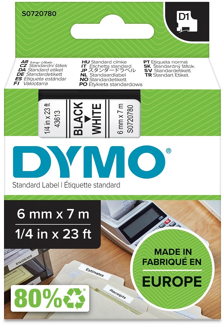 Dymo D1, S0720780, 6mm, bílá/černá
