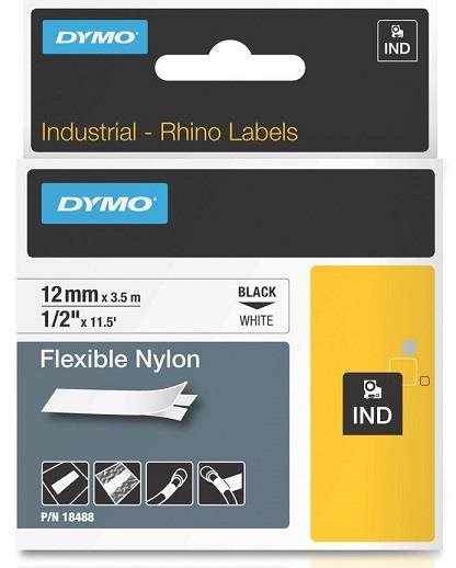 DYMO nylonová flexibilní páska Rhino D1 12 mm × 3,5 m, černá na bílé