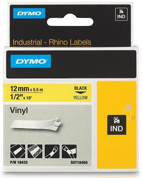 DYMO vinylová páska Rhino D1 12 mm × 5,5 m, černá na žluté