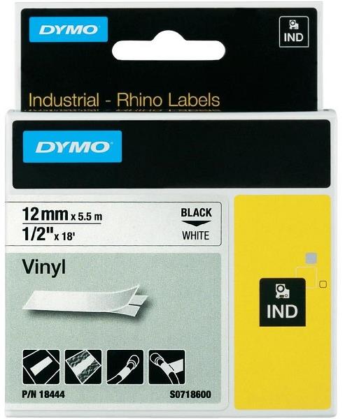 DYMO vinylová páska Rhino D1 12 mm × 5,5 m, černá na bílé