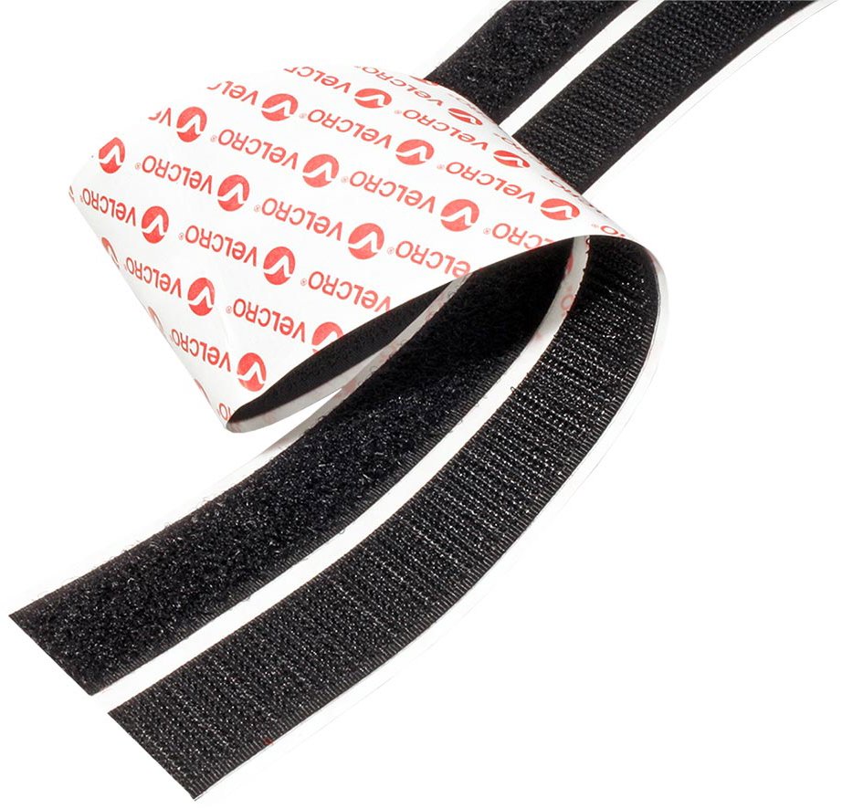 VELCRO pásky se suchým zipem, nalepovací, 20 mm × 0,5 m, černá