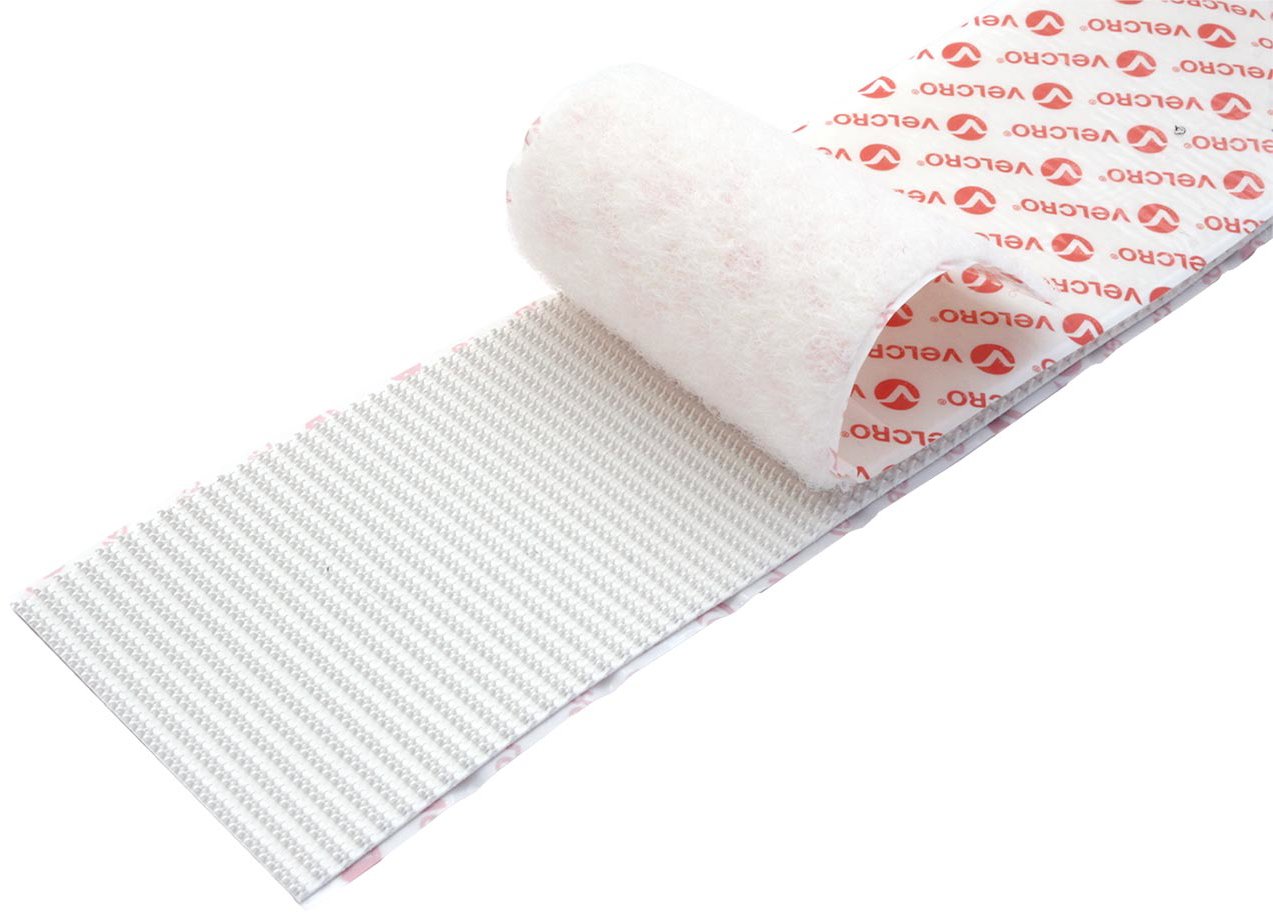 Páska se suchým zipem, extra pevná, nalepovací, 50 mm × 1 m, bilá