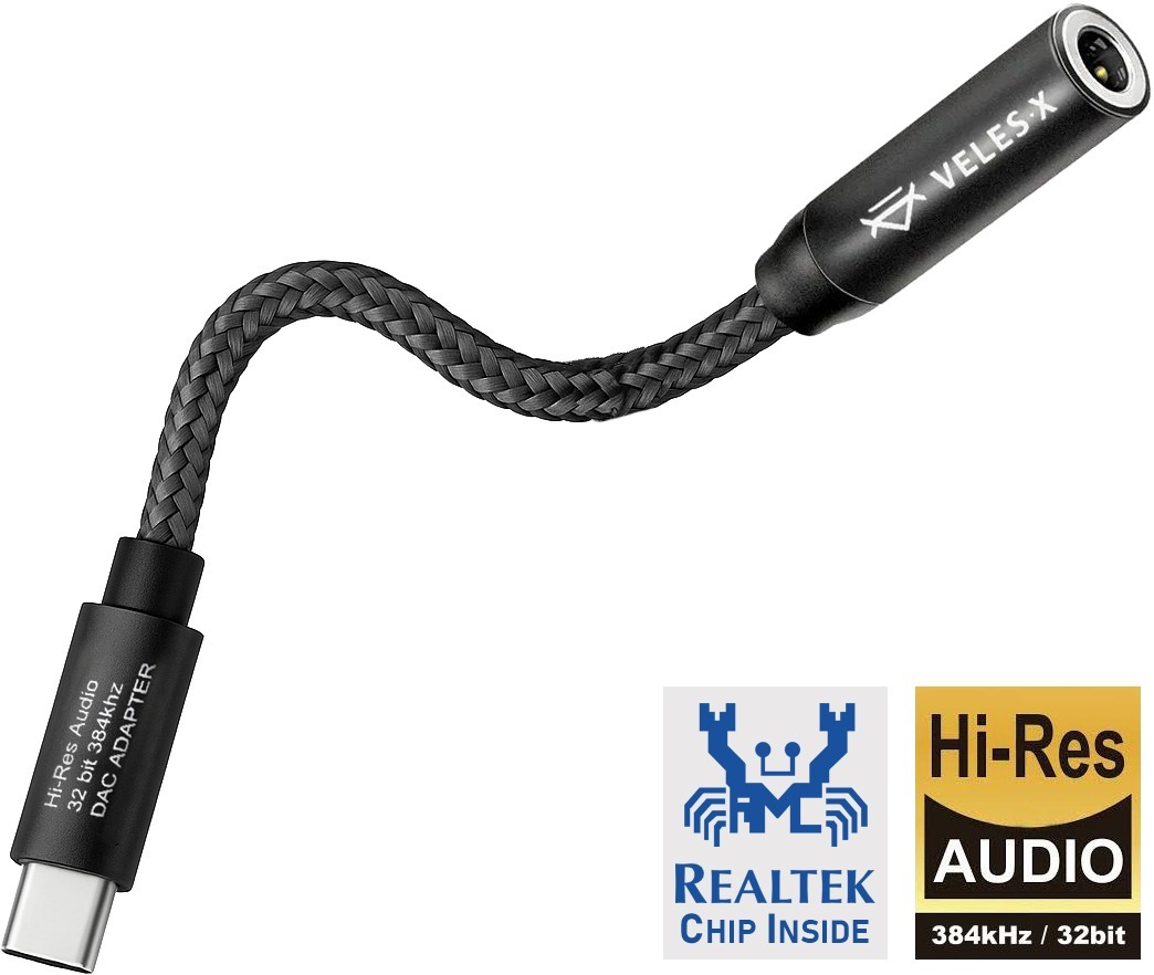 Veles-X Hi-Res DAC audio adapter – Realtek Chip 384 kHz / 32 bit, USB-C na 3.5 mm jack