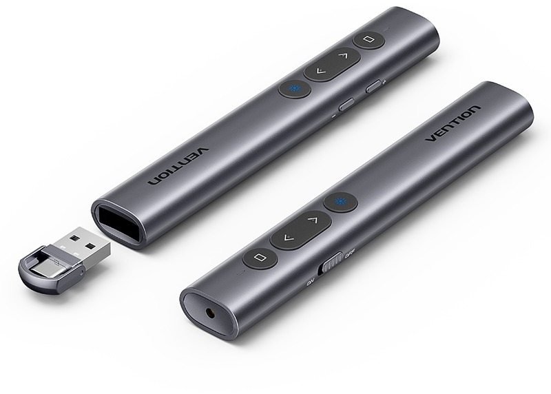 Vention Wireless PowerPoint Presentation Clicker with Red Laser Pointer – Gray