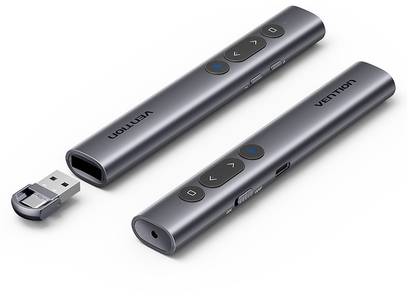 Vention Wireless PowerPoint Presentation Clicker with Green Laser Pointer – Gray