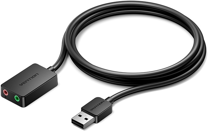 Vention 2-port USB External Sound Card 1M Black