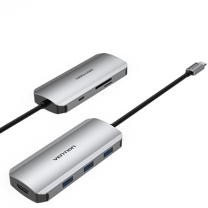 Vention 7-in-1 USB-C to HDMI / 3x USB 3.0 / SD/TF / PD Docking Station Gray 0.15M Aluminum Alloy Typ
