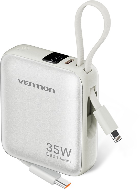 Vention 10000mAh Mini Power Bank (USB-C + USB-C/Lightning) with Built-in USB-C and Lightning Cables