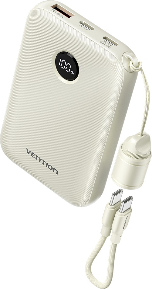 Vention 10000mAh Power Bank (USB-C + USB-C/USB-C/USB-A) 22.5W Beige (CCC certified)