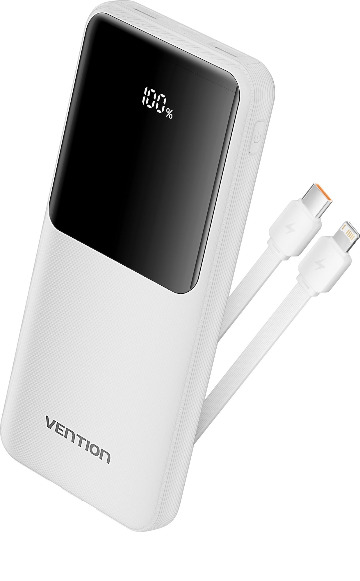 Vention 10000mAh Power Bank with Integrated USB-C and Lightning Cables 22.5W White LED Display Type