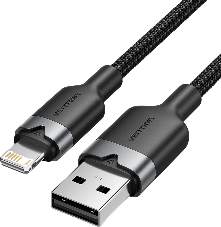 Vention USB 2.0 Type-A Male to Lightning Male 2.4A Cable 1M Black Aluminum Alloy Type