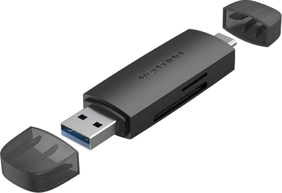 Vention 2-in-1 USB 3.0 A+C Card Reader(SD+TF) Black Dual Drive Letter