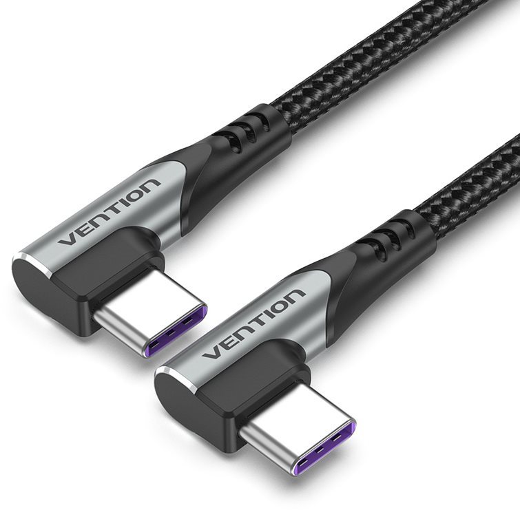 Vention Type-C (USB-C) 2.0 to USB-C Dual Right Angle 2M Gray Aluminum Alloy Type