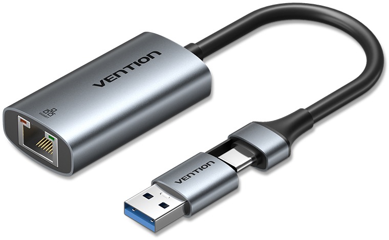 Vention USB-C + USB-A to Gigabit Ethernet Adapter 0.15M Gray Aluminum Alloy Type