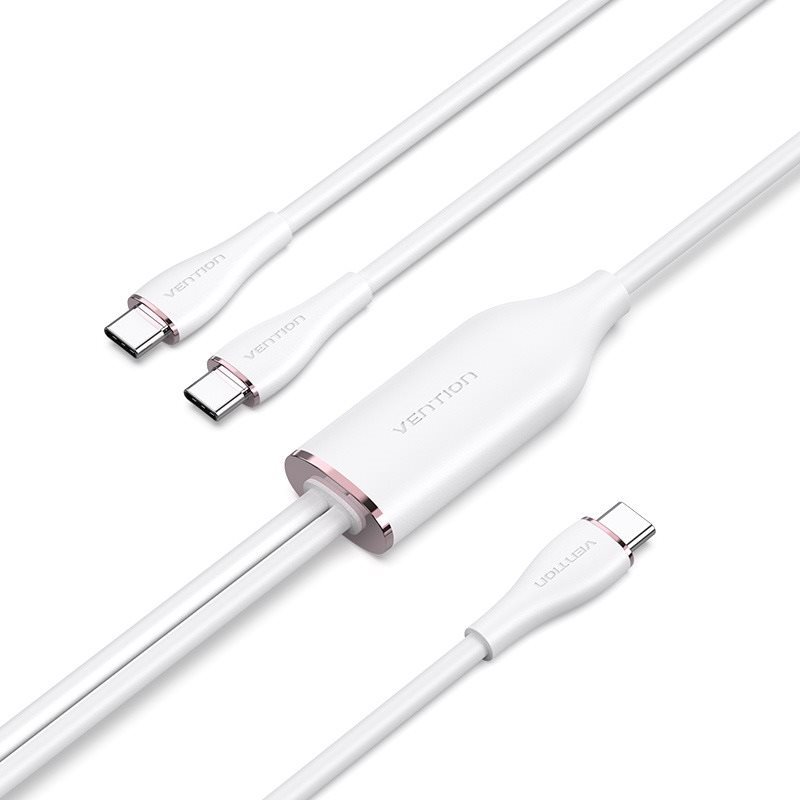 Vention USB 2.0 Type-C Male to 2 Type-C Male 5A Cable 1.5M White Silicone Type