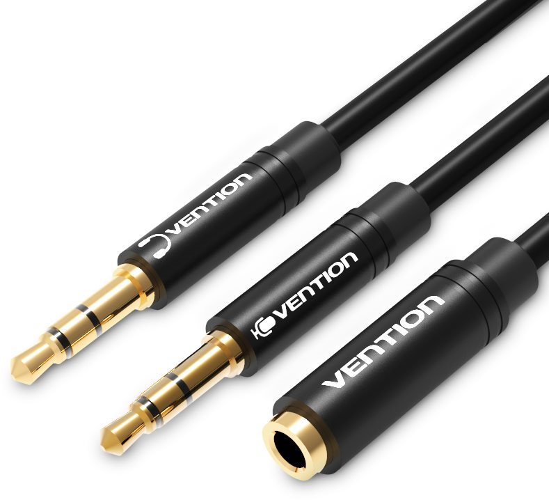 Vention 2x 3.5mm Male to 3.5mm Female Audio Cable 0.3m Black ABS Type