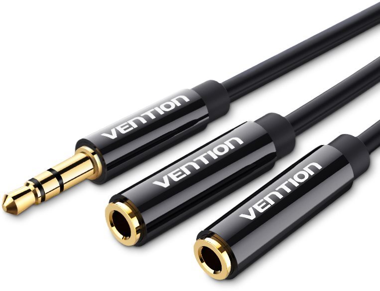 Vention 3.5mm Male to 2x 3.5mm Female Stereo Splitter Cable 0.3m Black ABS Type