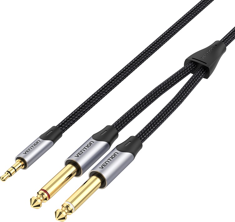 Vention Cotton Braided 3.5mm TRS Male to Dual 6.35mm Male Audio Cable 8M Gray Aluminum Alloy Type