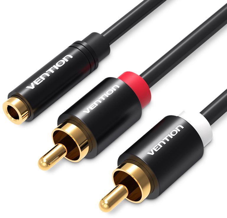 Vention 3.5mm Jack Female to 2x RCA Male Audio Cable 2m Black Metal Type
