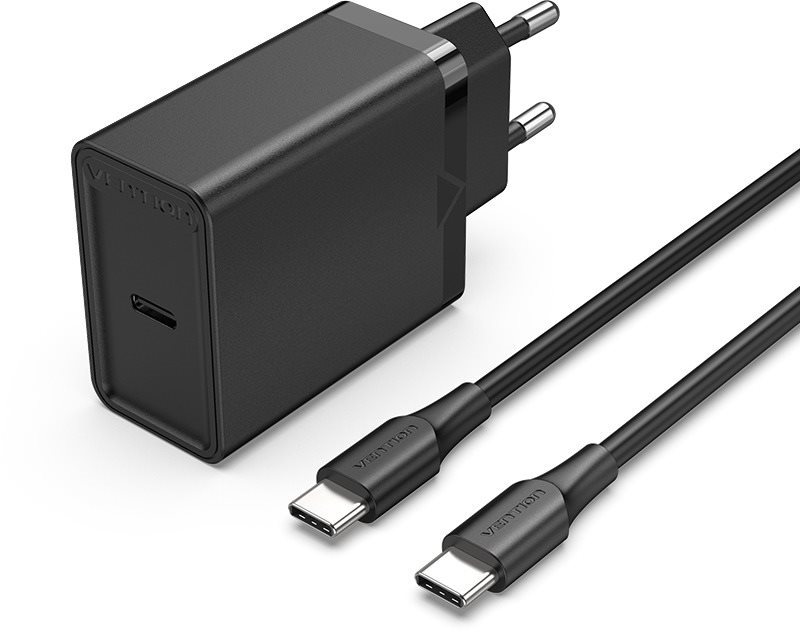 Vention 1-port 25W USB-C Wall Charger with USB-C Cable Black