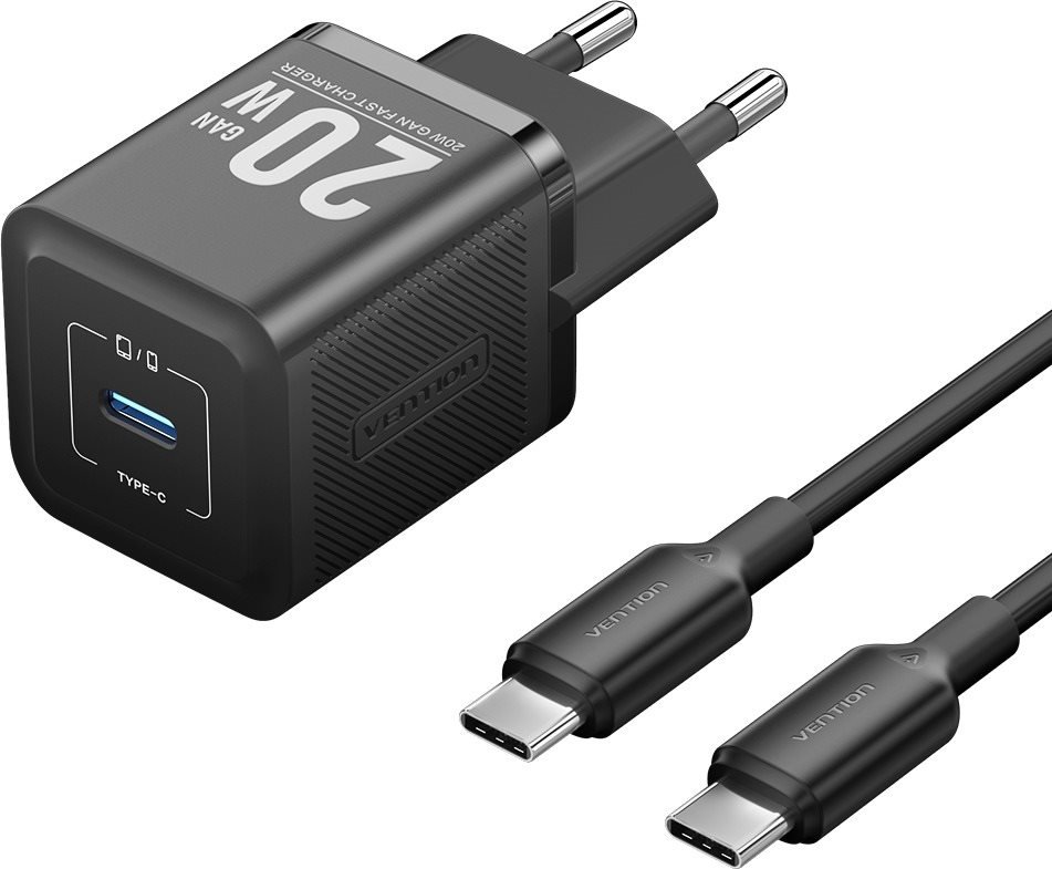 Vention 1-Port USB-C GaN Charger  EU-Plug Black