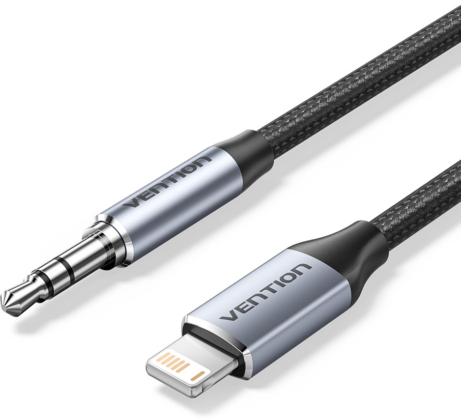 Vention Cotton Braided Lightning Male to 3.5MM Male Cable 1.5M Gray Aluminum AlloyType