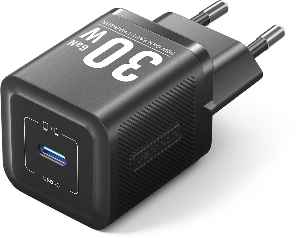 Vention 1-Port USB-C GaN Charger (30W) EU-Plug Black