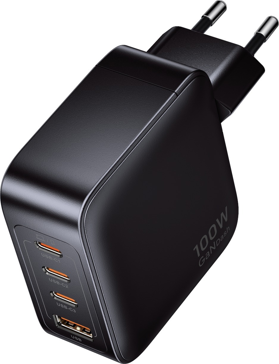 Vention 4-Port USB (C + C + C + A) GaN Charger (100W/100W/30W/30W) EU-Plug Black