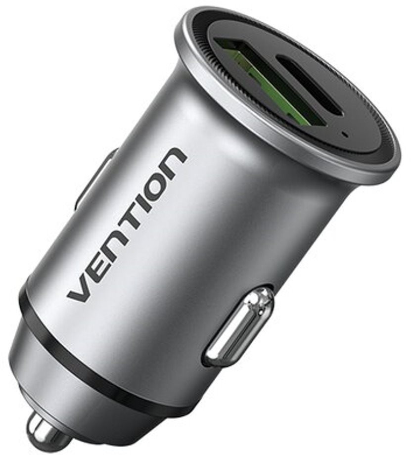 Vention Two-Port USB A+C (18W/20W) Car Charger Gray Mini Style Aluminium Alloy Type