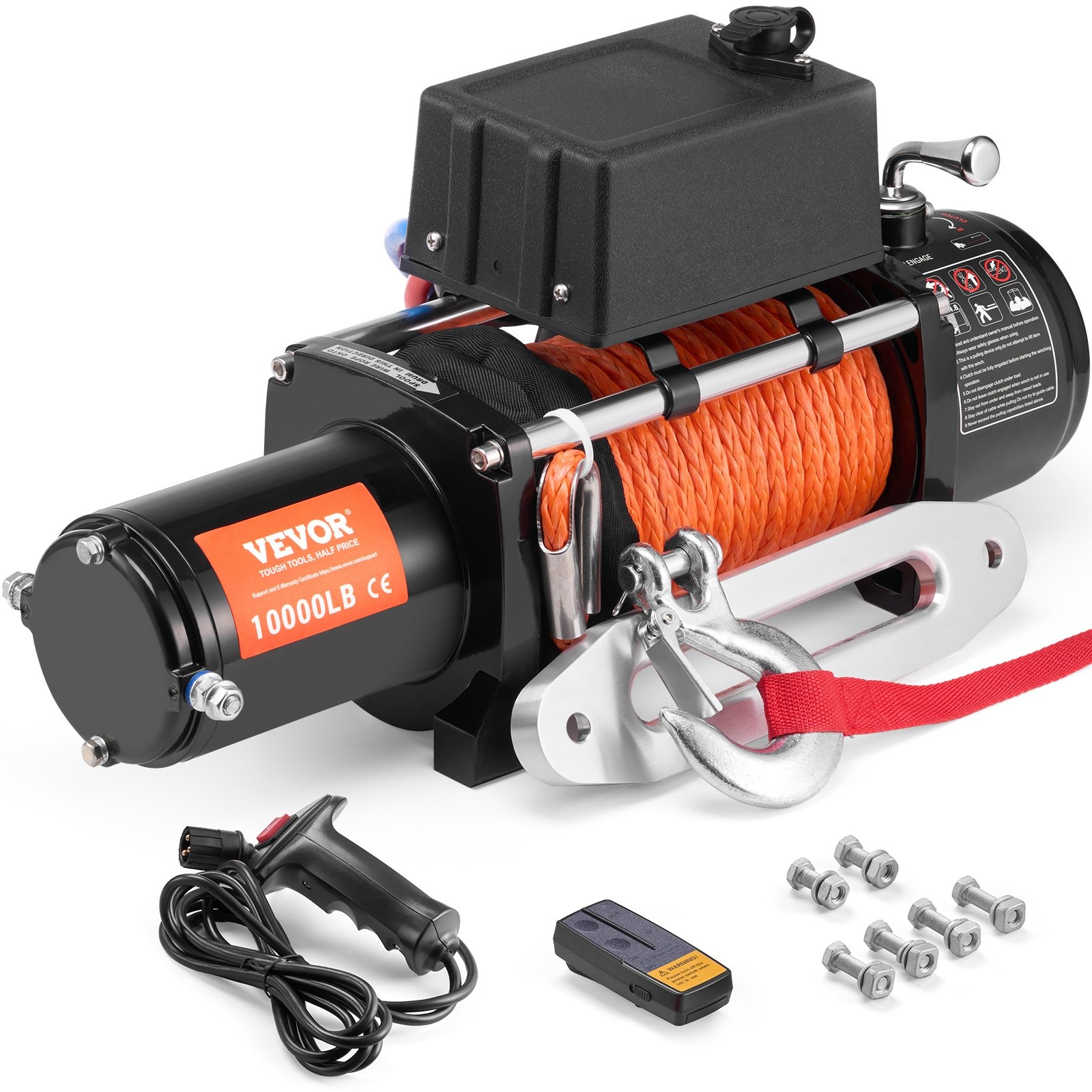 Vevor Elektrický naviják na auto s dálkovým ovládáním se syntetickým lanem 20 m / 4530 kg