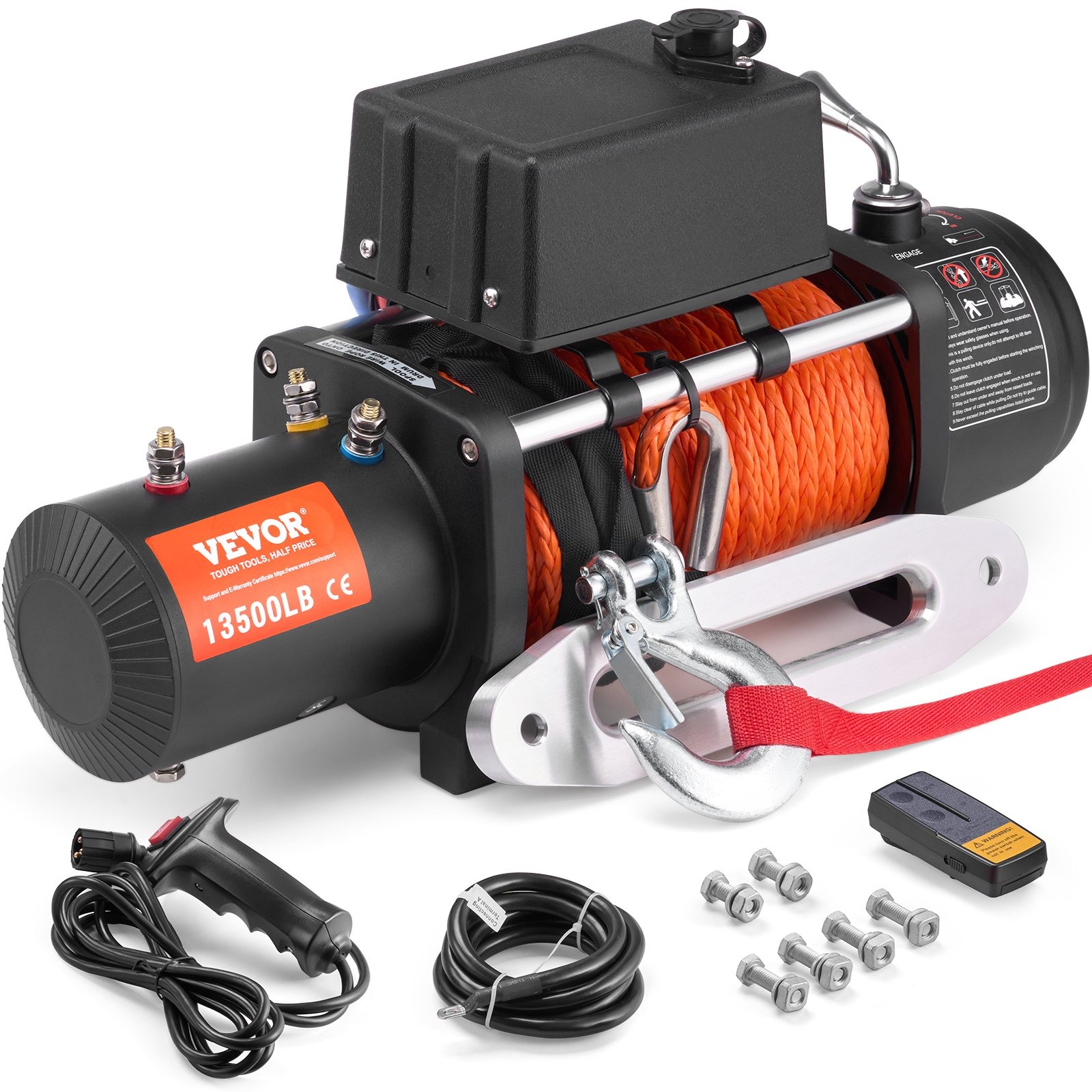 Vevor Elektrický naviják na auto s dálkovým ovládáním se syntetickým lanem 24 m / 6120 kg