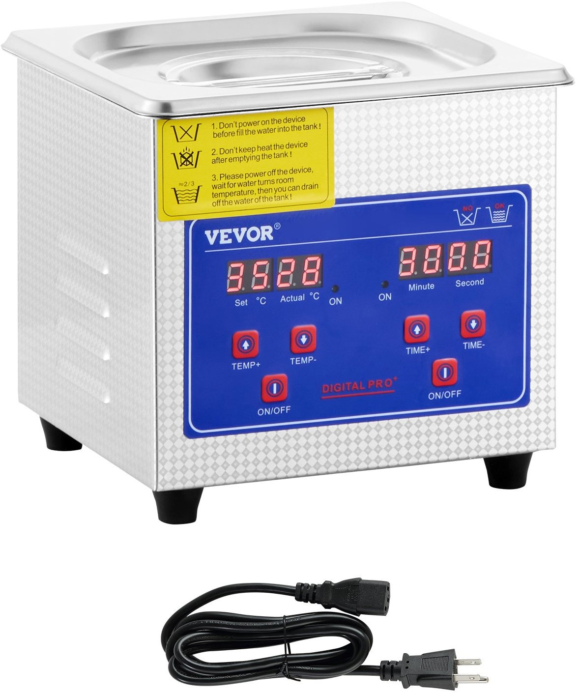 Vevor Ultrazvukový čisticí stroj z nerezové oceli, digitální ohřívač s časovačem 1,3 l / 100 W