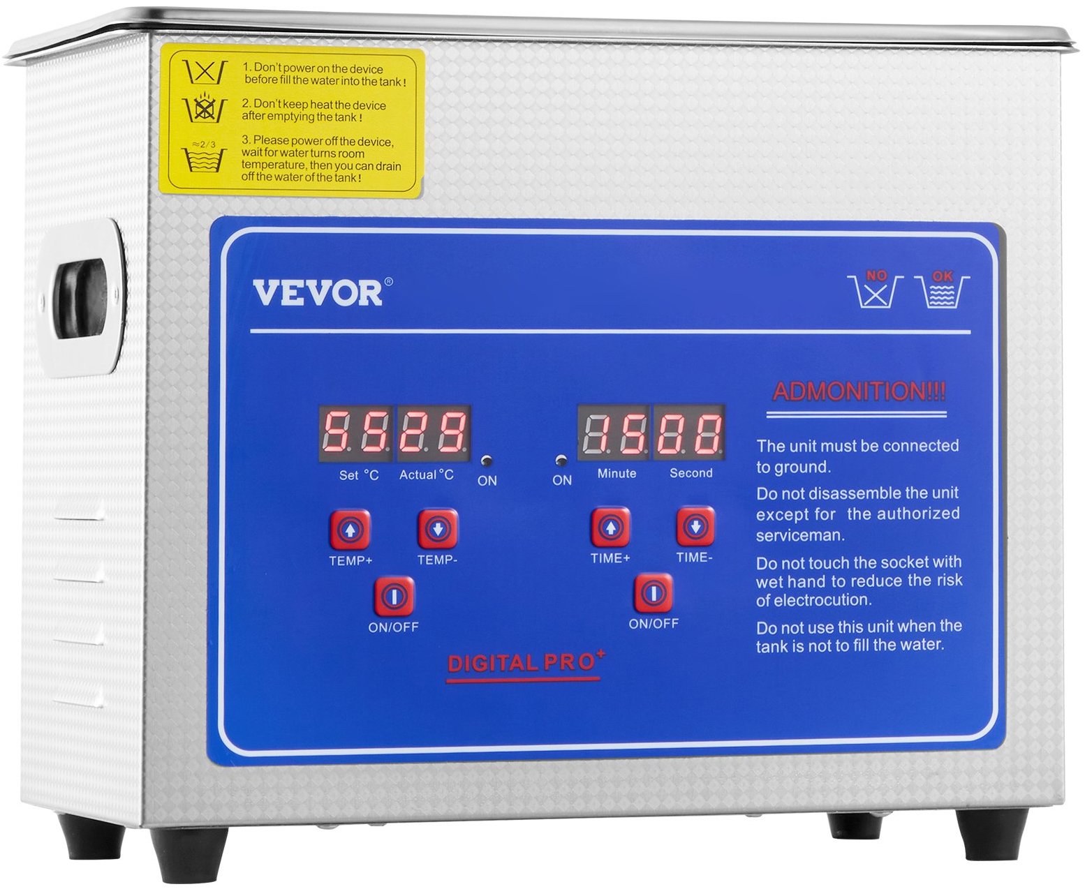 Vevor Ultrazvukový čisticí stroj z nerezové oceli, digitální ohřívač s časovačem 3 l / 200 W