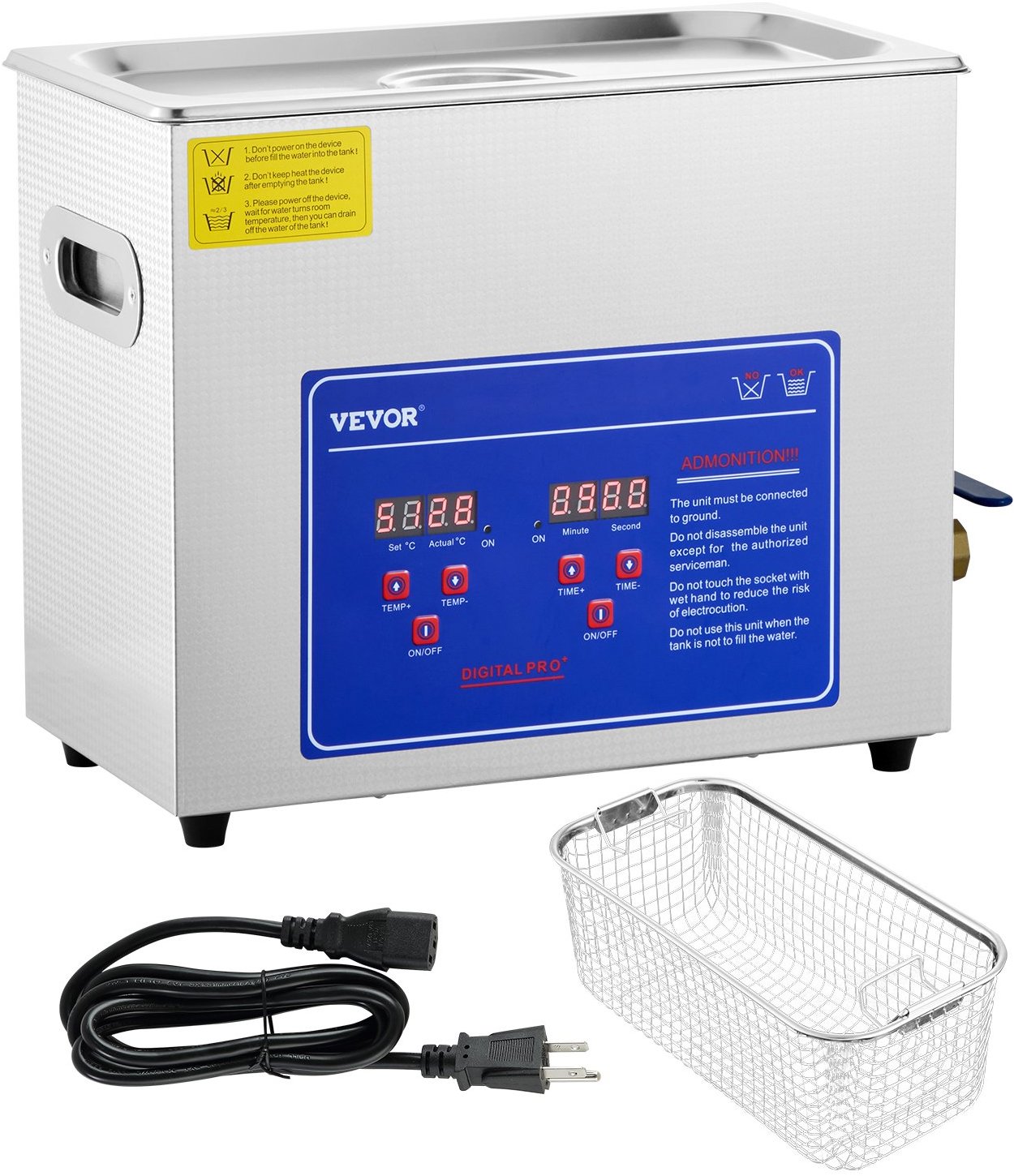 Vevor Ultrazvukový čisticí stroj z nerezové oceli, digitální ohřívač s časovačem 6 l / 300 W