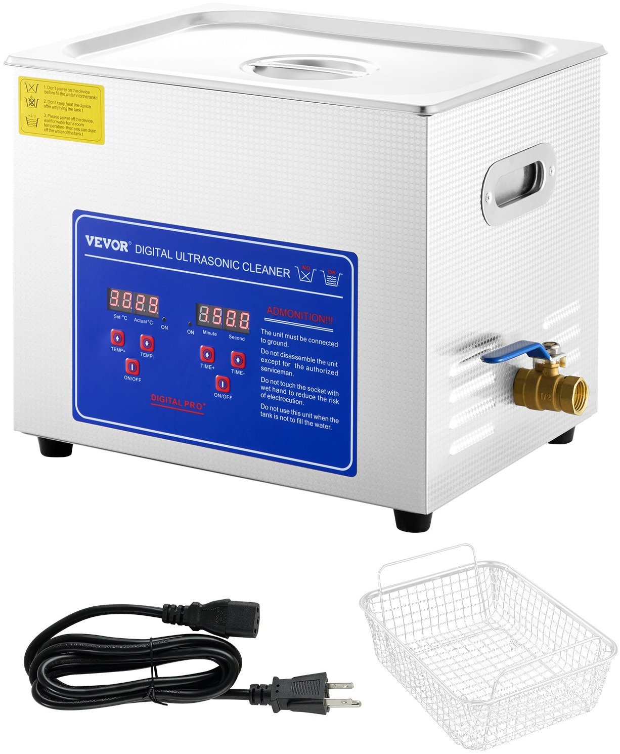 Vevor Ultrazvukový čisticí stroj z nerezové oceli, digitální ohřívač s časovačem 10 l / 300 W