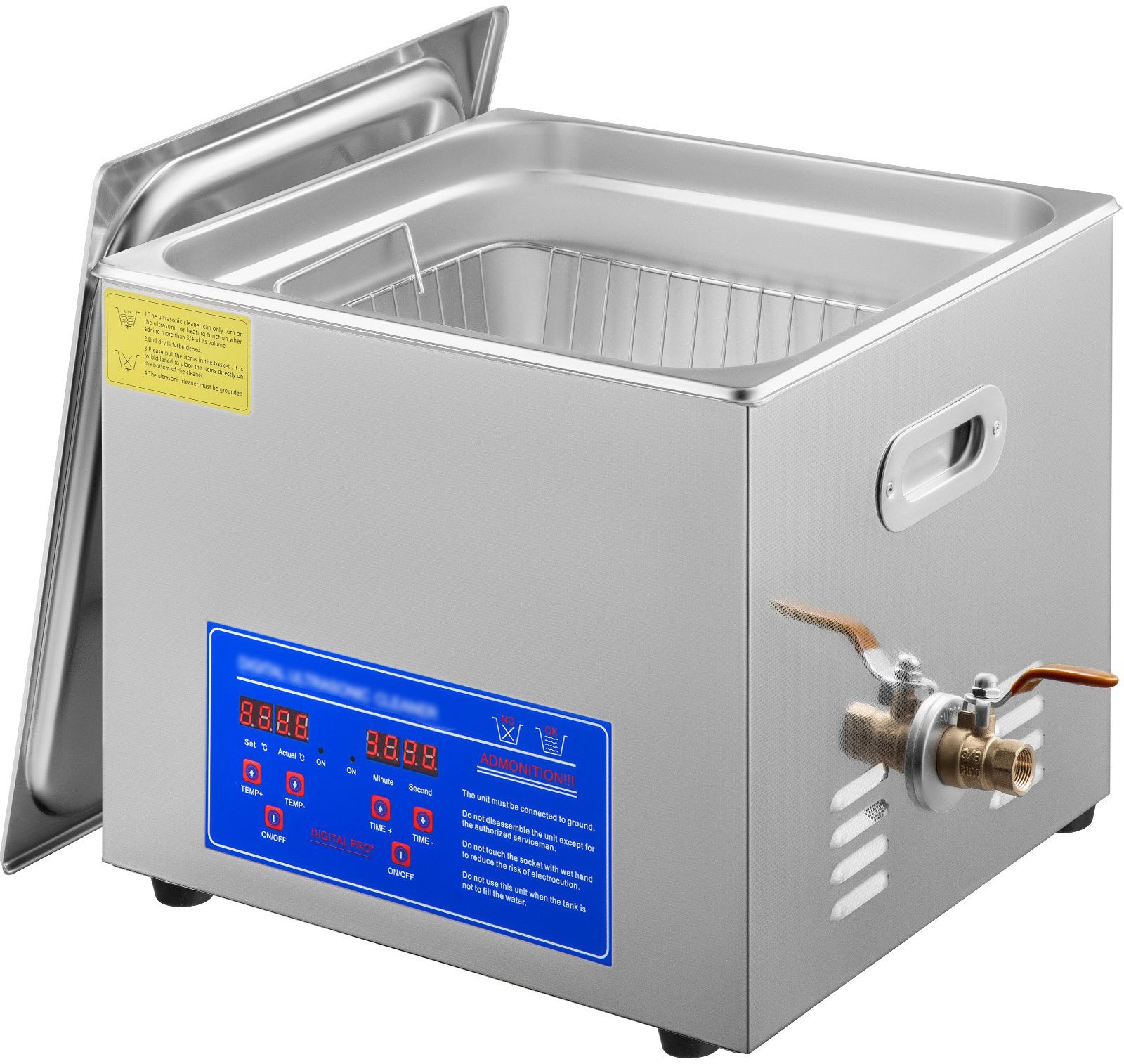 Vevor Ultrazvukový čisticí stroj z nerezové oceli, digitální ohřívač s časovačem 15 l / 400 W