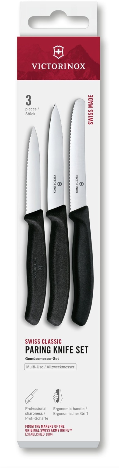 Sada nožů SWISS CLASSIC, sada 3 ks, černá, plast, Victorinox