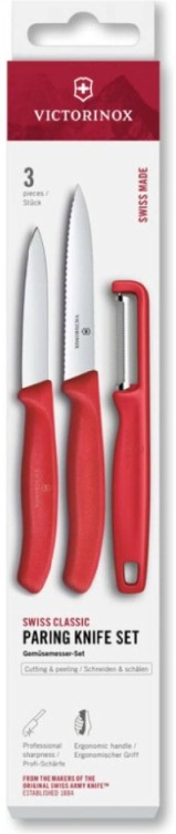 Sada nože a škrabky SWISS CLASSIC, sada 3 ks, červená, plast, Victorinox